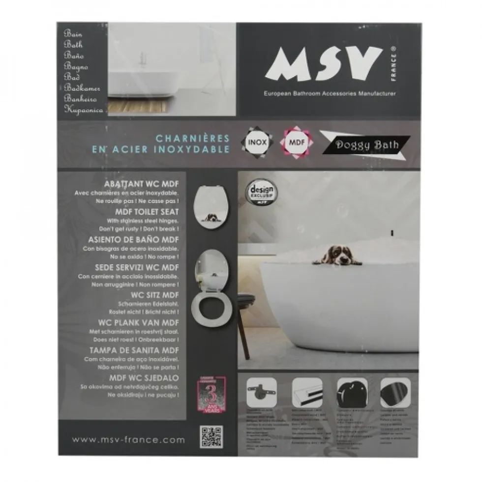 Abattant WC - MDF - Charnières Inox - Doggy Bath - Gris MSV