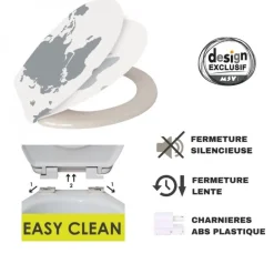Abattant WC - Thermodur - Charnières PS - WORLD - Gris et Blanc MSV