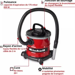 Aspirateur à cendres - 850W - cuve 20L - TC-AV 2032 DW EINHELL