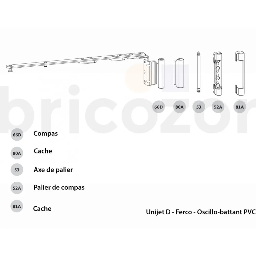 Axe de palier M6/4, M6/12 et Unijet D pour mécanisme oscillo-battants FERCO