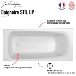Baignoire 150x70 cm acrylique STIL UP avec tablier frontal et latéral 182x92cm JACOB DELAFON