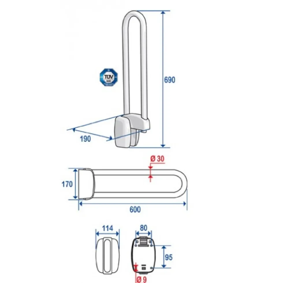 Barre relevable avec système de blocage - longueur 600 mm PELLET ASC