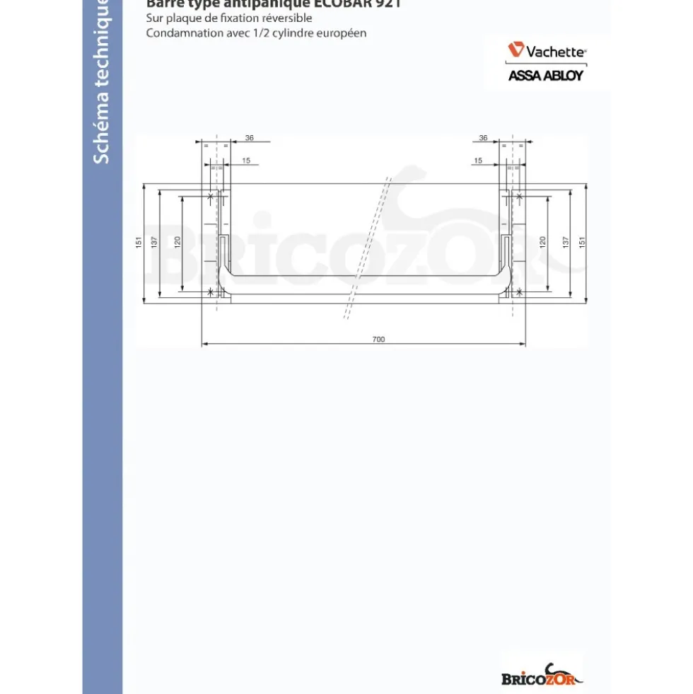 Barre type anti panique - Ecobar 921 CP VACHETTE