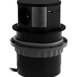 Bloc prises escamotable à encastrer - 3 prises 2P+T + 2 prises USB - noir mat Orno