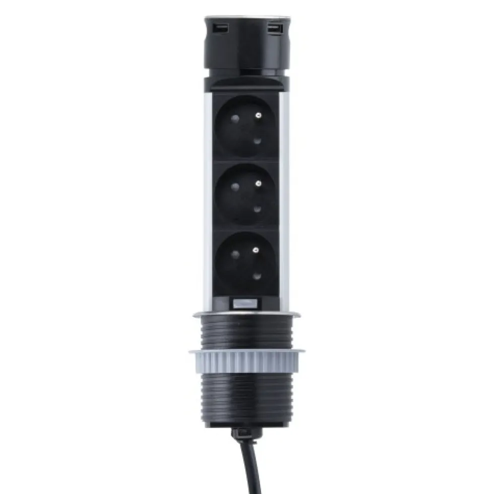 Bloc 3 prises escamotable - 2P+T + 2 ports USB GTV