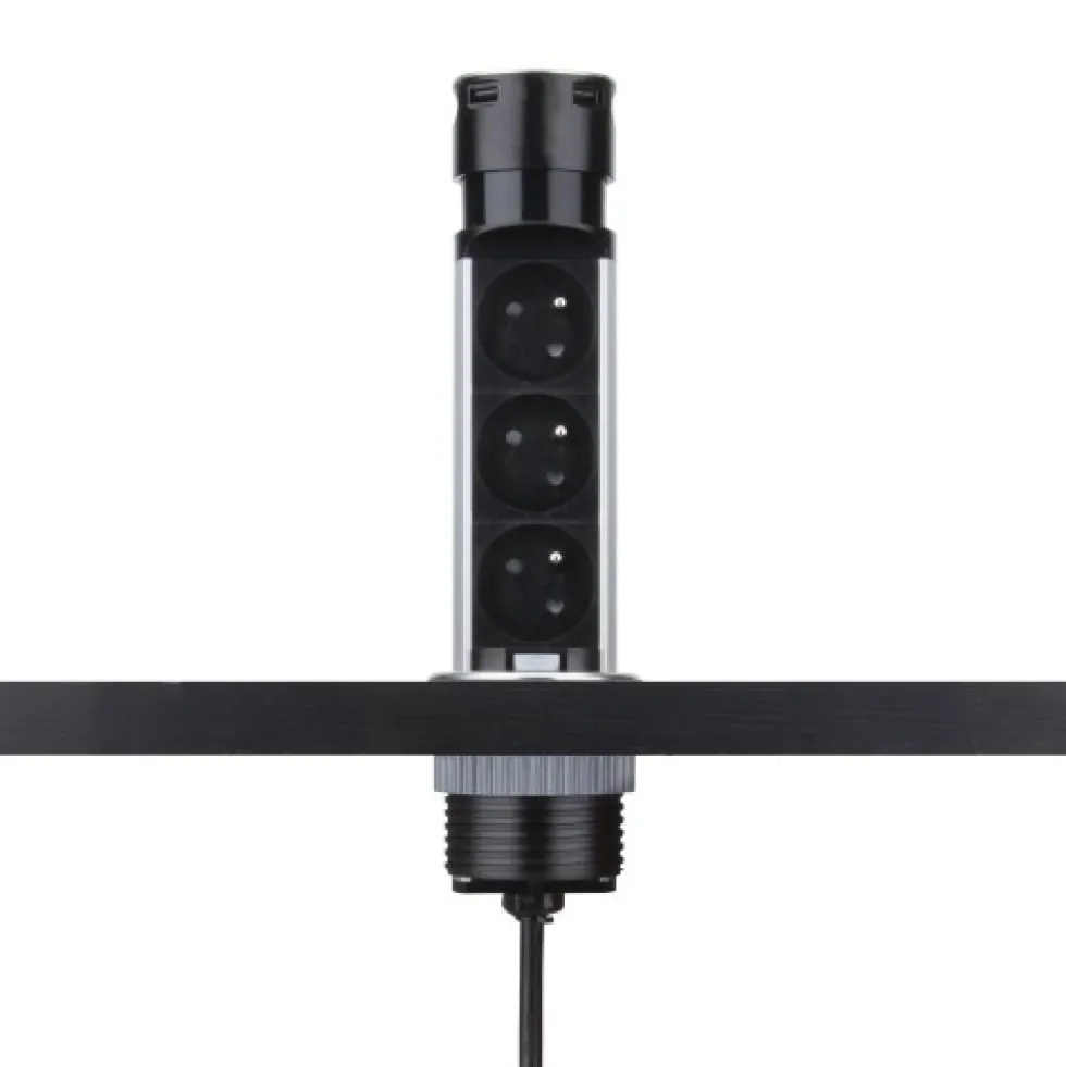 Bloc 3 prises escamotable - 2P+T + 2 ports USB GTV