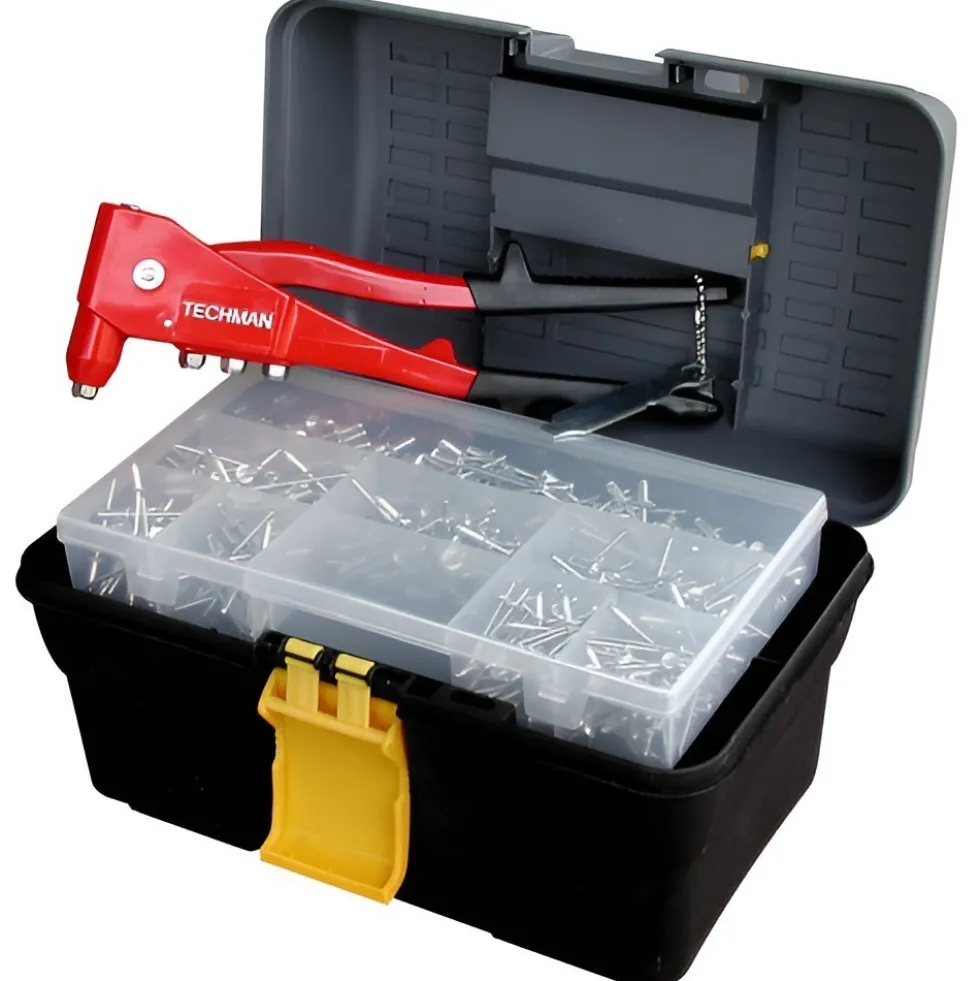 Boite à outils avec pince à riveter et assortiment de 160 rivets TECHMAN