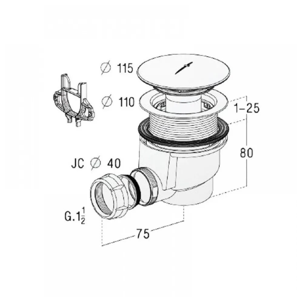 Bonde de douche 90 mm avec capot ABS chromé - sortie horizontale NICOLL