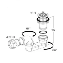 Bonde de douche orientable à grille inox - sortie horizontale NICOLL