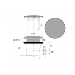 Bonde de douche pour receveur - diamètre 60 ou 90mm - capot métal VALENTIN