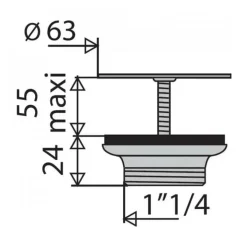 Bonde de lavabo à écoulement libre - grille Ø63 mm - serrage 0/55 mm VALENTIN