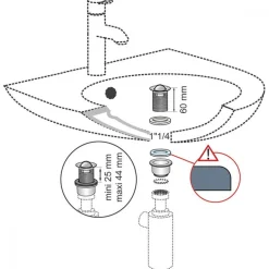 Bonde lavabo à clapet en laiton - Hauteur 73 à 92 mm WIRQUIN PRO
