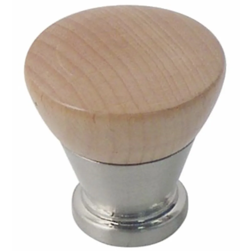 Bouton de meuble cône bois naturel verni et chromé mat CADAP
