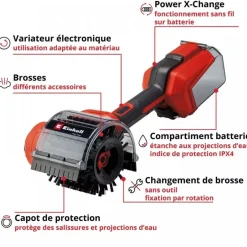 Brosse de nettoyage à main sans fil - PICOBELLA 18/90 - Power X-Change EINHELL
