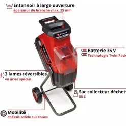 Broyeur de végetaux sans fil REDAXXO 36/25 - Power X-Change EINHELL
