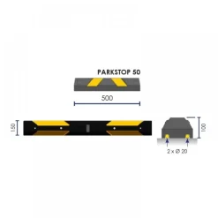 Butée de parking caoutchouc noir/jaune + fixations - longueur 500mm VISO