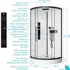 Cabine de douche hydromassante 1/4 rond 90 cm Urban 2 - porte coulissante AURLANE