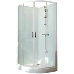 Cabine de douche 1/4 rond 90 cm Iziglass 2 coulissante - accès d'angle - mitigeur thermostatique LEDA