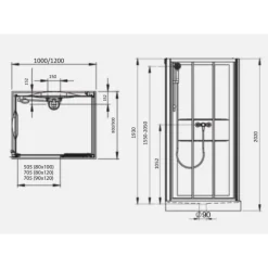 Cabine de douche 120x80 cm Izibox 2 - accès de face 3 portes coulissantes LEDA