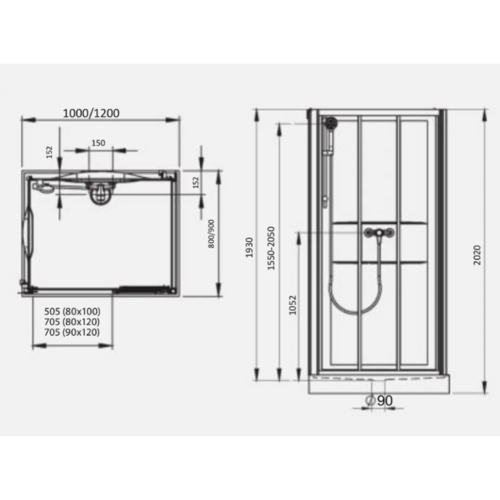 Cabine de douche 120x80 cm Izibox 2 - accès de face 3 portes coulissantes LEDA