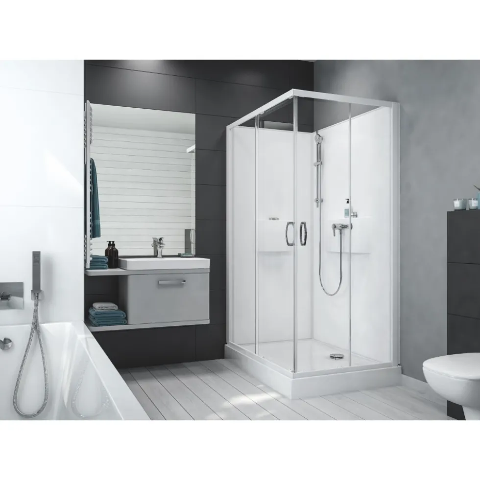 Cabine de douche 120x80 cm Izibox 2 accès d'angle portes coulissantes LEDA