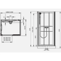 Cabine de douche 120x90 cm Izibox 2- accès de face 3 portes coulissantes LEDA