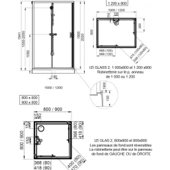 Cabine de douche 100x80 cm Iziglass 2 - accès d'angle portes coulissantes LEDA