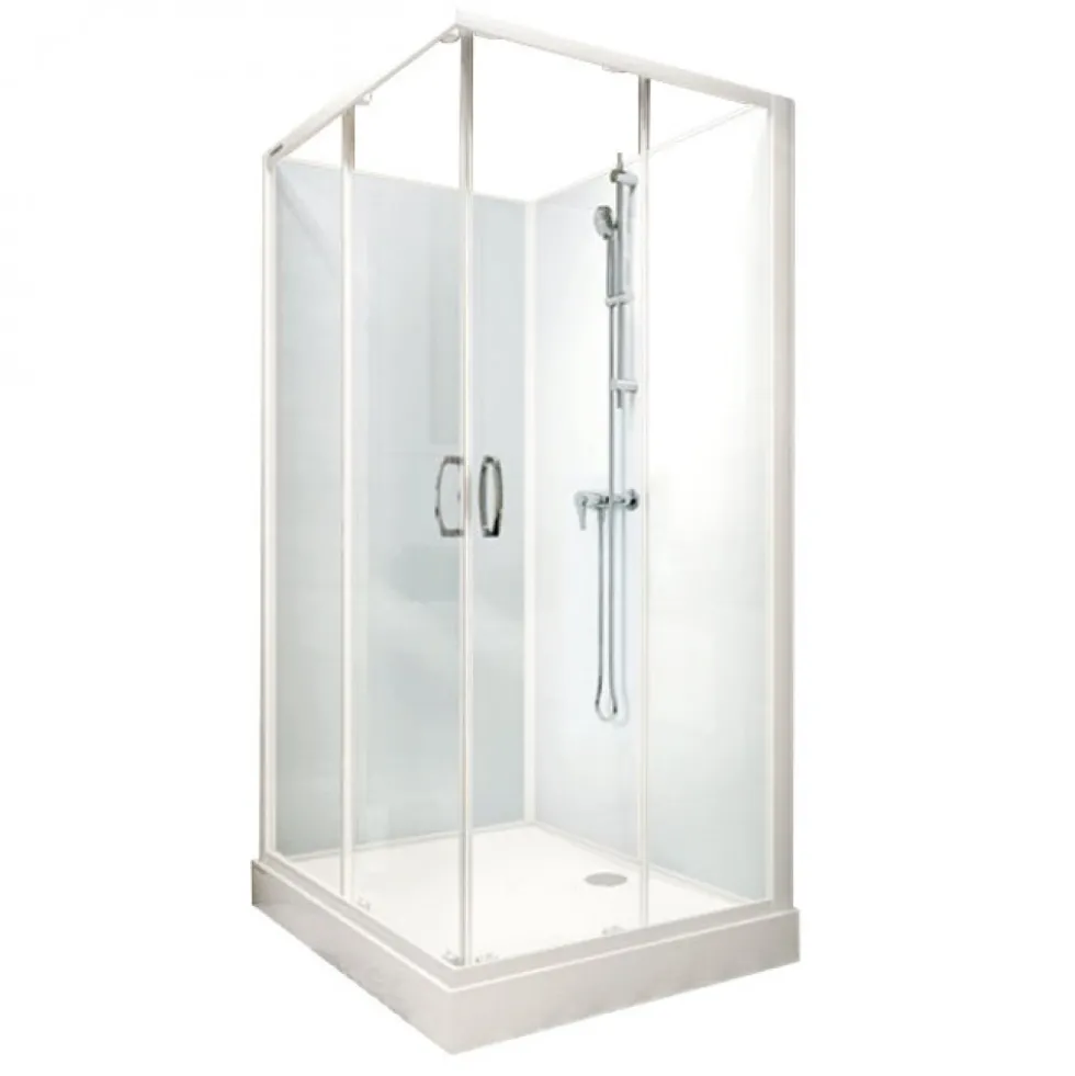 Cabine de douche 80x80 cm Iziglass 2 - accès d'angle portes coulissantes - mitigeur mécanique LEDA