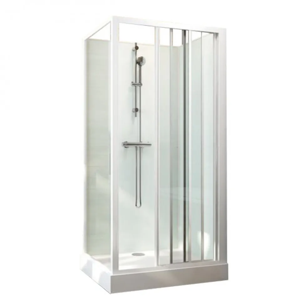 Cabine de douche 100x80 cm Iziglass 2 - accès face 3 portes coulissantes LEDA