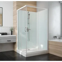 Cabine de douche 90x90 cm Iziglass 2 coulissante - accès d'angle - mitigeur thermostatique LEDA