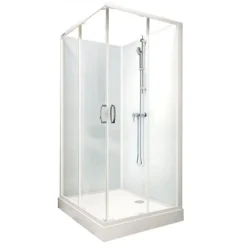 Cabine de douche 90x90 cm Iziglass 2 coulissante - accès d'angle - mitigeur mécanique LEDA