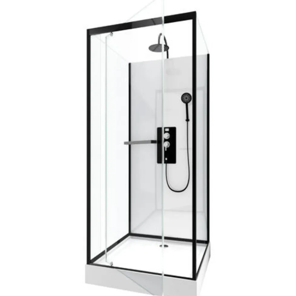 Cabine de douche 80x80 cm - porte pivotante - noire mate - City AURLANE