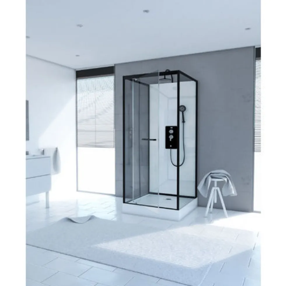 Cabine de douche 80x80 cm - porte pivotante - noire mate - City AURLANE