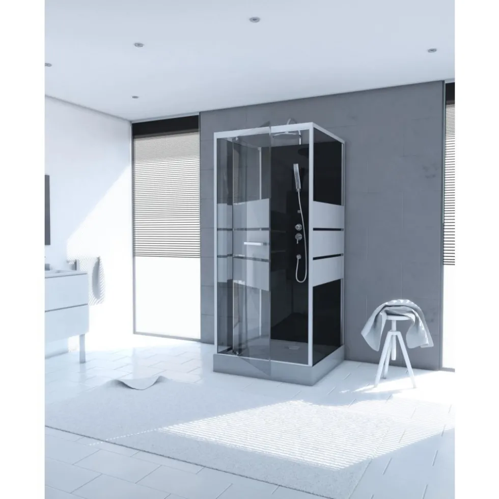 Cabine de douche 70 x 70 cm Study avec porte pivotante sérigraphiée AURLANE