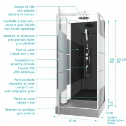 Cabine de douche 70 x 70 cm Study avec porte pivotante sérigraphiée AURLANE