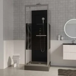 Cabine de douche 90x90cm Study 2 porte pivotante - verre sérigraphié gris anthracite AURLANE