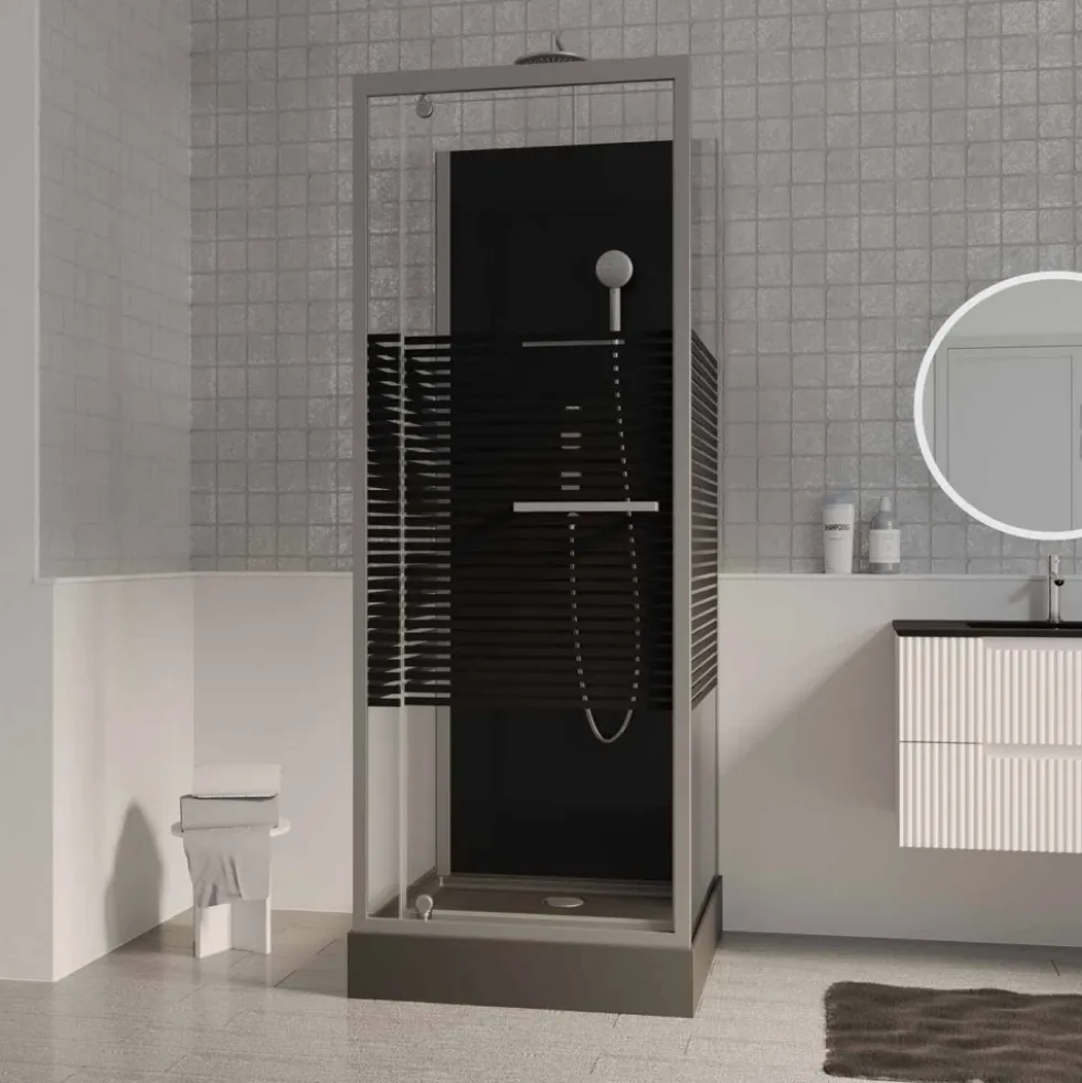 Cabine de douche 90x90cm Study 2 porte pivotante - verre sérigraphié gris anthracite AURLANE