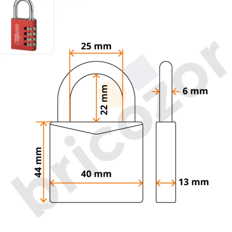 Cadenas aluminium à code - ALUCODE - 4 molettes - rouge FTH THIRARD