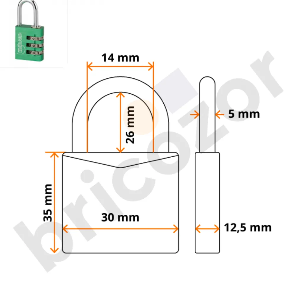 Cadenas aluminium à code - ALUCODE - 3 molettes - vert FTH THIRARD