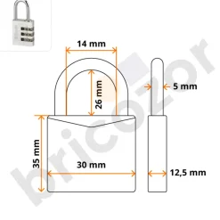 Cadenas aluminium à code - ALUCODE - 3 molettes - gris FTH THIRARD