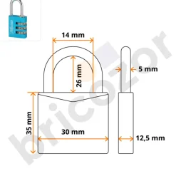 Cadenas aluminium à code - ALUCODE - 3 molettes - bleu FTH THIRARD