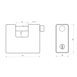 Cadenas à clé rectangulaire blindé pour Cylindre PE - LAND FTH THIRARD