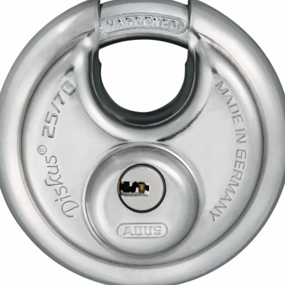 Cadenas à clé - rond - corps inox - anse acier trempé - Diskus® 25/70 ABUS