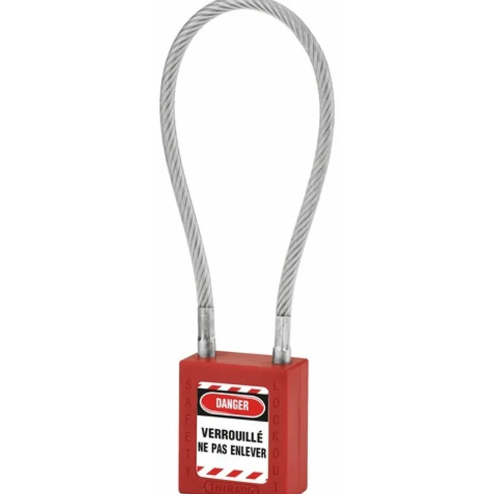 Cadenas de consignation - câble inox gaîné - corps ABS rouge FTH THIRARD