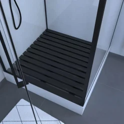 Caillebotis carré 80 x 80 cm en composite gris effet bois pour cabine de douche Urban 2 AURLANE