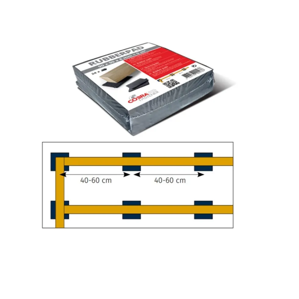 Cale caoutchouc isolante pour terrasse bois - x24 - Rubberpad NIVO & Cobra