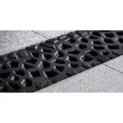 Caniveau béton polymère H55mm avec grille fonte noire Voronoï - Self 100 ACO
