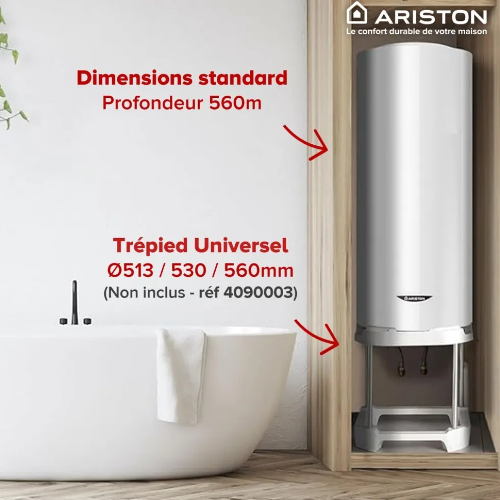 Chauffe-eau électrique blindé vertical Initio 150L avec trépied et groupe de sécurité ARISTON