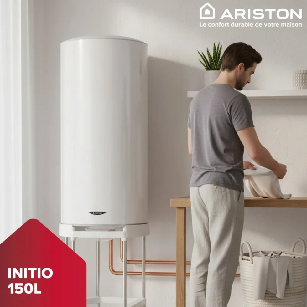 Chauffe-eau électrique blindé vertical Initio 150L avec trépied et groupe de sécurité ARISTON