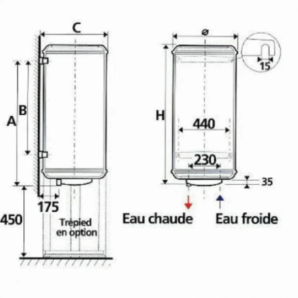 Chauffe-eau électrique stéatite - magnésium vertical mural - 50 L Chauffeo Plus ATLANTIC